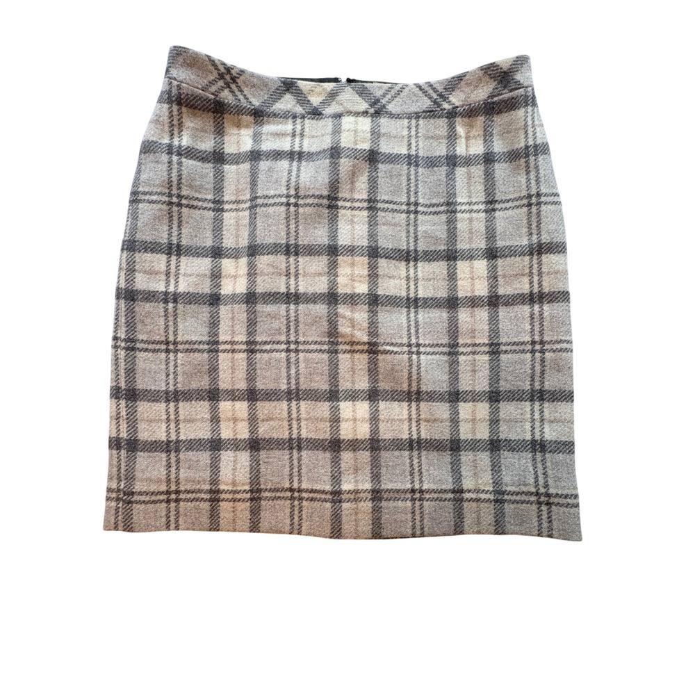 L.L.Bean‎ Plaid Mini Skirt Womens 8 Wool Blend Favorite Fit Gray Neutral Lined